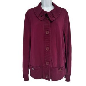 Jones New York Burgundy Mulberry Button Up Cardigan Sweater Size XL